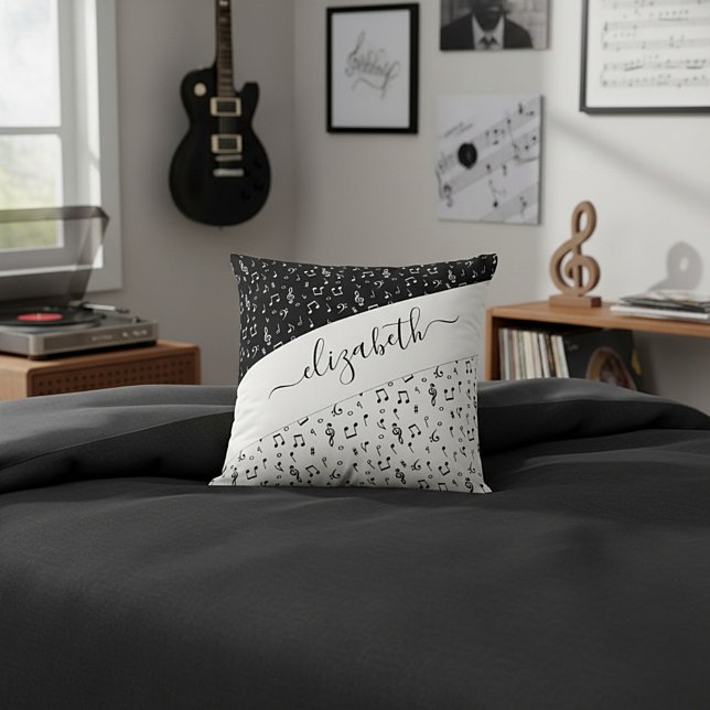 Coussin Musical personnalisé noir et blanc   (Créateur téléchargé)