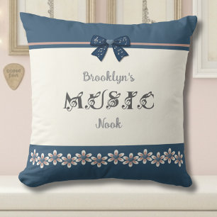 Coussin Musicien Élégant Coin Musique Floral Bleu