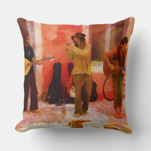 Coussin Musiciens de rue jouant de la guitare Mandoline et