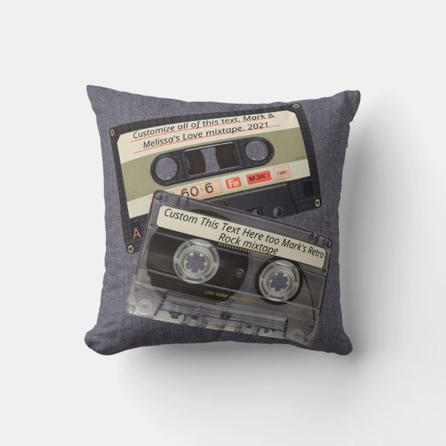 Coussin Musique Cassette Mixtape Retro Dark Denim Blue Jea (Recto)