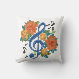 Coussin Musique Clef Note Fleurs orange Notes musicales