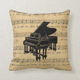 Coussin Musique de feuille française d'antiquité de piano