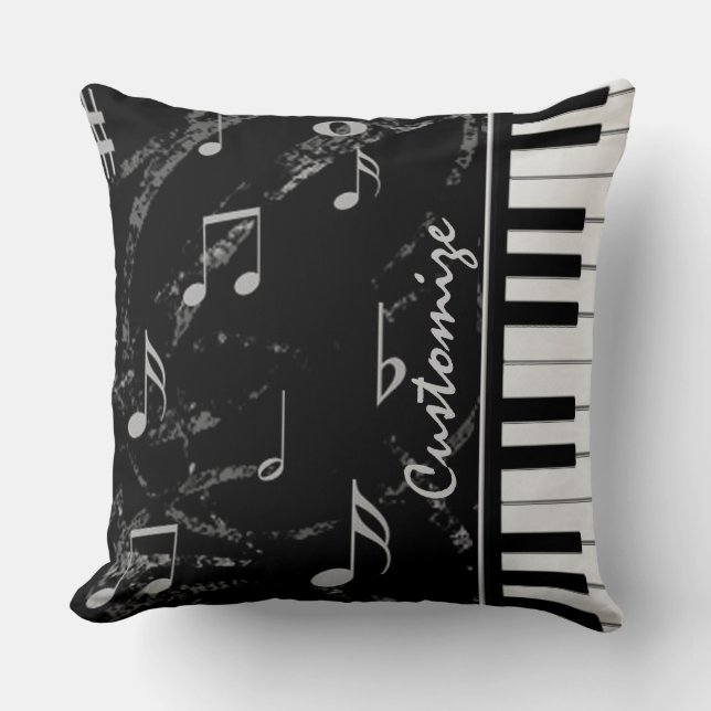 Coussin Musique de piano noir et blanc (Recto)