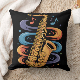 Coussin Musique de saxophone colorée Flux Instrument de ja