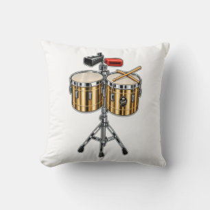 Coussin Musique de Tambour Timbale & Baguettes Croisées Pe