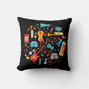 Coussin Musique funky instruments de musique colorés