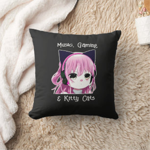 Coussin Musique, jeux et chats Kitty   Anime Girl