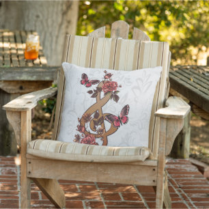Coussin Musique Note Roses et papillons