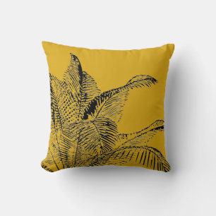 Coussin Mustard Jaune et Noir Botanique  Cocotier