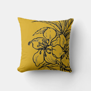 Coussin Mustard Jaune & Noir Botanique   Plante d'amandes