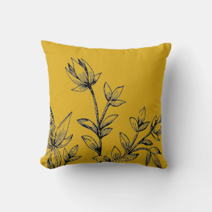 Coussin Mustard Jaune & Noir Botanique   Rhatany