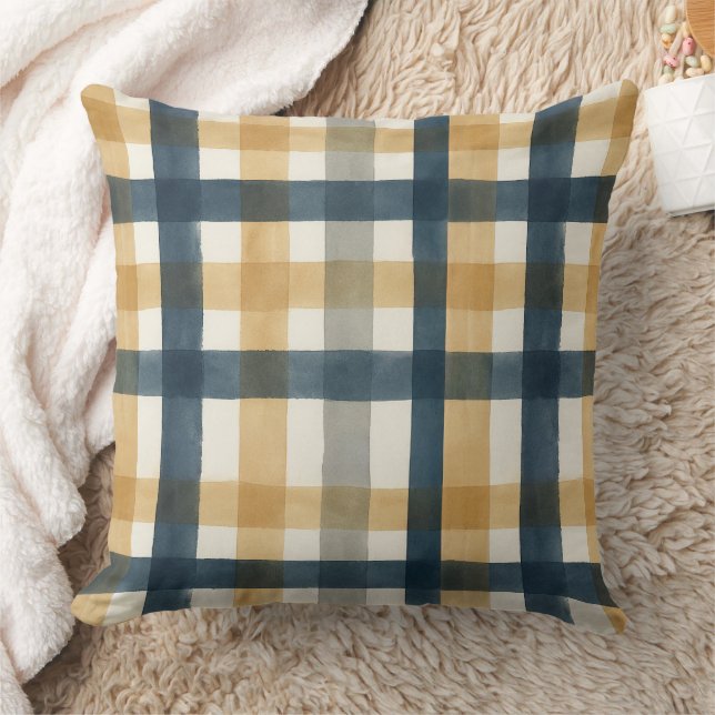 Coussin Muted creamy watercolor brush plaid pattern (Couverture)