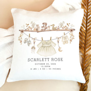 Coussin Muted Neutral Boho Baby Girl Nursery Stats de nais