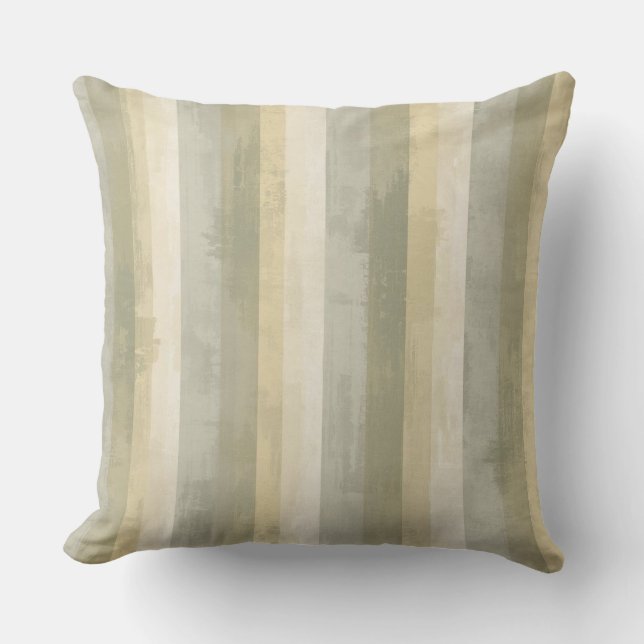Coussin Muted Sage Green Gray Yellow Modern Rustic Stripe (Recto)