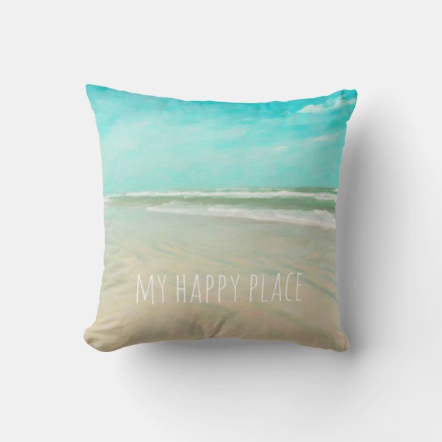 Coussin My Happy Place Turquoise Sky Beach Scène (Recto)