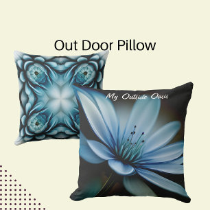 Coussin My Outside Oasis", Fleur bleue sur Arrière - plan