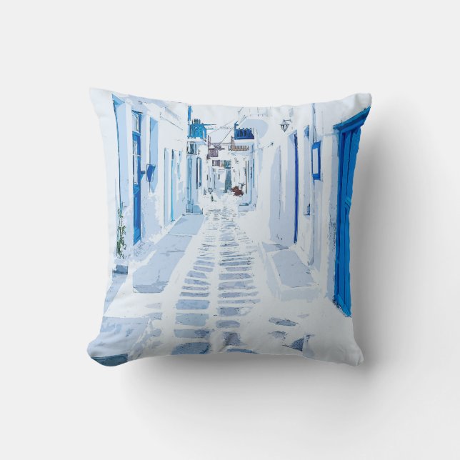 Coussin Mykonos Grèce Aquarelle Peinture numérique (Recto)