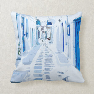 Coussin Mykonos Grèce Aquarelle Peinture numérique