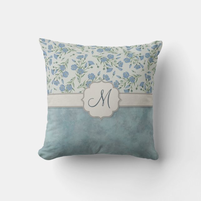 Coussin Myosotis bleu floral et de marbre avec le (Recto)