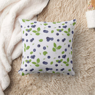 Coussin Myrtilles Aquarelle Fleurs de Myrtille Feuillage