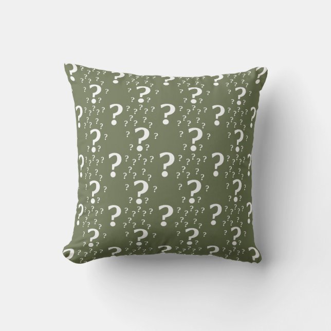 Coussin Mystère question marque énigme puzzle vert olive (Recto)