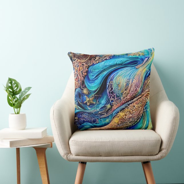 Coussin Mystérieuse Ondes Bleues Flèches Oeil Caché Abstra (Chaise)