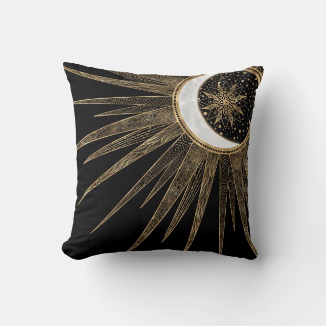 Coussin Mystic Black Gold Sun Moon Mandala (Recto)