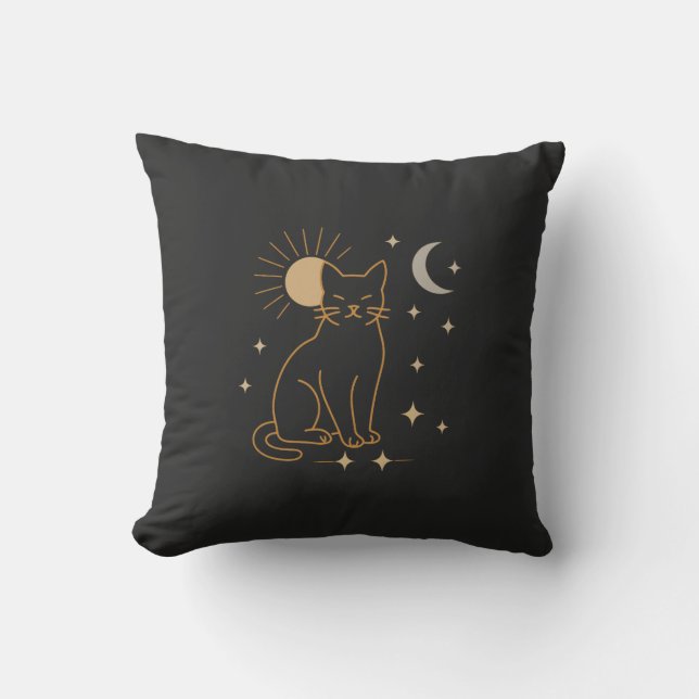 Coussin Mystic Cat Throw Pillow – Minimalist Celestial Lin (Recto)