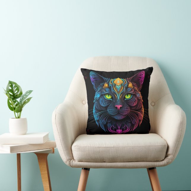 Coussin Mystic Neon Mandala Chat Psychedelic Feline Imagin (Chaise)
