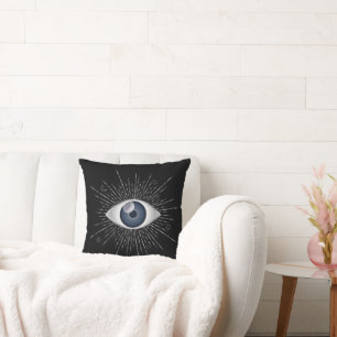 Coussin Mystic Silver and Blue Eye Nazar Mati on Black