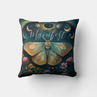 Coussin Mystical Moth and Moon Phases Manifest Art