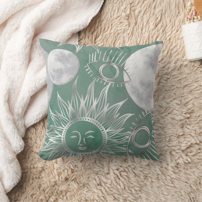Coussin Mystique solaire | Dusty Green Silver Moon Stars S (Couverture)