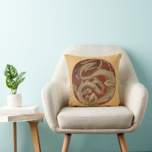 Coussin Mythologie Vintage, Dragon Asiatique Doré Antique