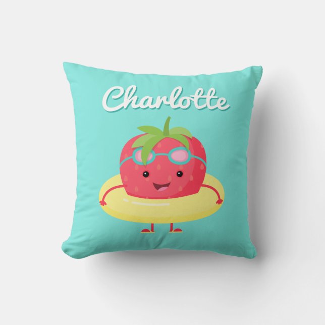 Coussin Nage de fraises Kawaii (Recto)