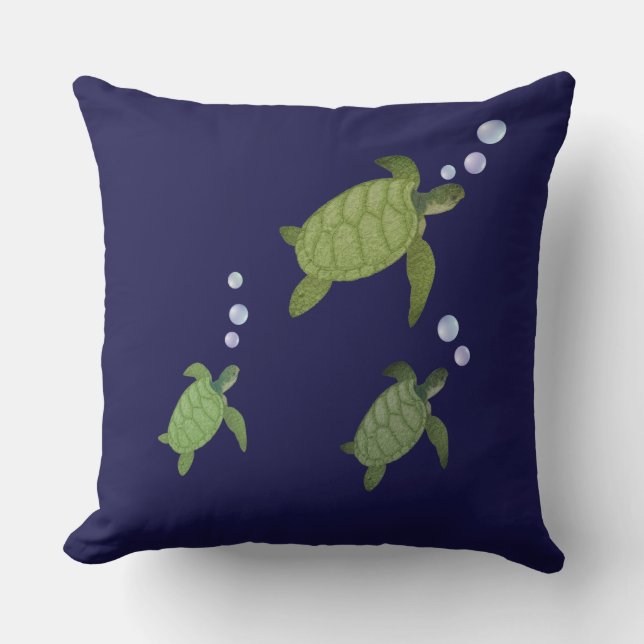Coussin Nager tortues de mer sur bleu marine (Recto)