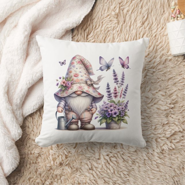 Coussin Nain de jardin fleur rose violet papillon lavande (Couverture)
