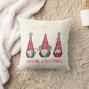 Coussin Nain de Noël scandinave à l'aquarelle rouge ivoire