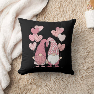 Coussin Nains de la Saint-Valentin à carreaux buffles rose