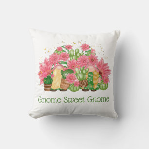 Coussin Nains roses et verts Gnome Sweet Gnome
