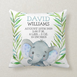 Coussin Naissance d'éléphant Boy Stats Jungle Safari Nurse