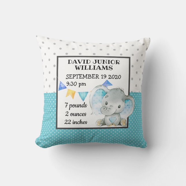 Coussin Naissance d'un bébé éléphant Garçon Nourriture de  (Recto)