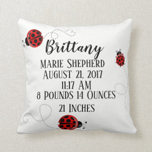 Coussin Naissance noire rouge de scarabée de Ladybird