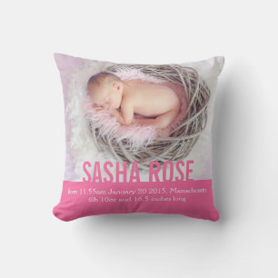 Coussin Naissance nouveau-né cadeau rose détails de naissa