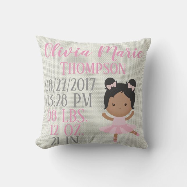 Coussin Naissance rose de danse de ballet de ballerine (Recto)