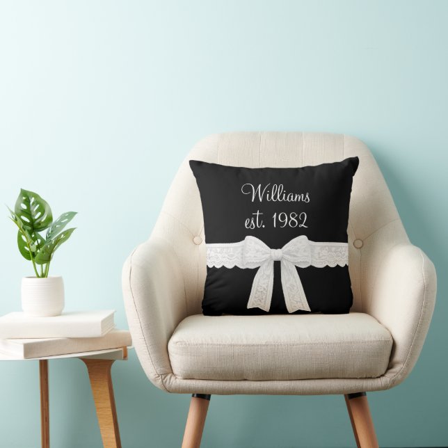 Coussin Name and Wedding Year with White Bow (Chaise)