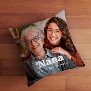 Coussin Nana   Boho Texte superposé avec deux photos