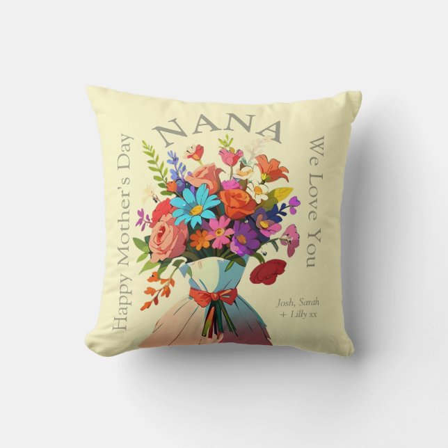 Coussin NANA Custom Vibrant Floral Photo Fête des mères (Recto)