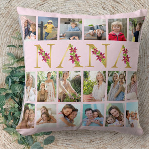 Coussin Nana Floral Letters 18 Vertical Photo Collage rose