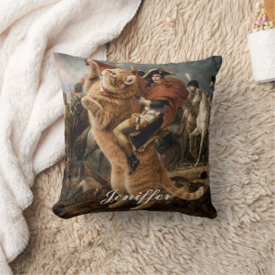 Coussin Napoléon chevauchant un chat de bataille géant    
