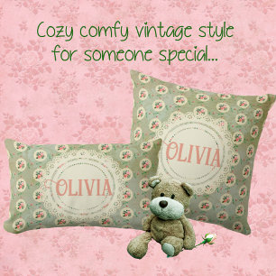 Coussin Nappe vintage personnalisée en dentelle de rose ve